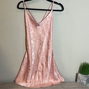 Victoria's Secret Pink Rose Satin Open Back Slip Lingerie Dress Mini Medium